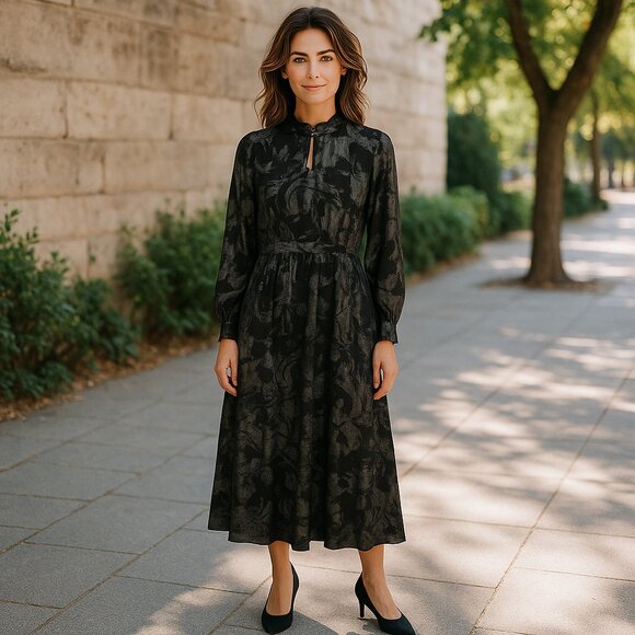 ModCloth More to Adore Midi Dress Metallic Black Silver Ladies Large Whimsigoth - Picture 3 of 8